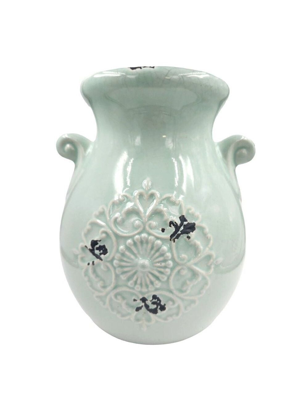 Orejon Turquoise Table Centerpiece Vase, 1970's Country Cottage Spring Decor